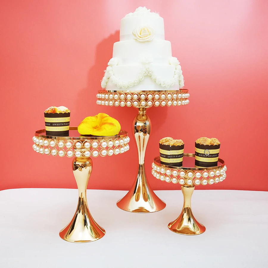 

1pcs-3pcs Pearl Cake Stand Set Cupcake Stand Mirror Decorative Plate Birthday Party Wedding Decoration