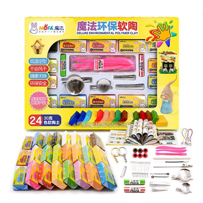 24 цвета, 720 г, полимерная печь для выпечки, набор цветной глины с инструментами Fimo, пластилин для моделирования, развивающие игрушки для выпечки детей, полимерный набор Fimo