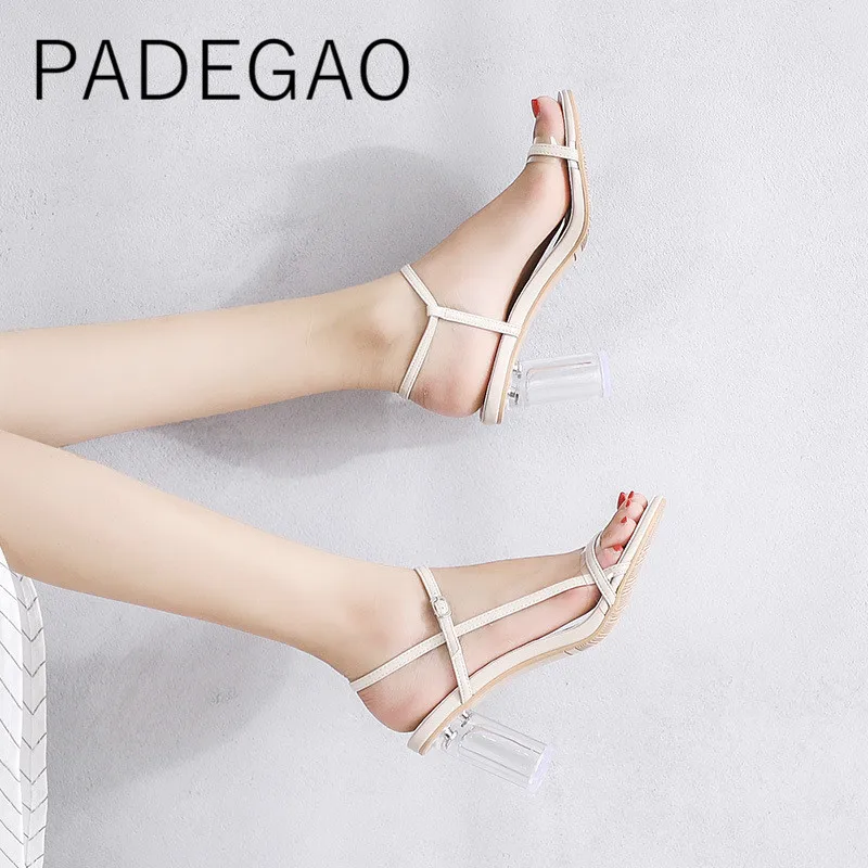 

2019 Summer Luxury Designers Women Shoes Round High Heel Sandals Transparent Korean Style Ladies Shoes
