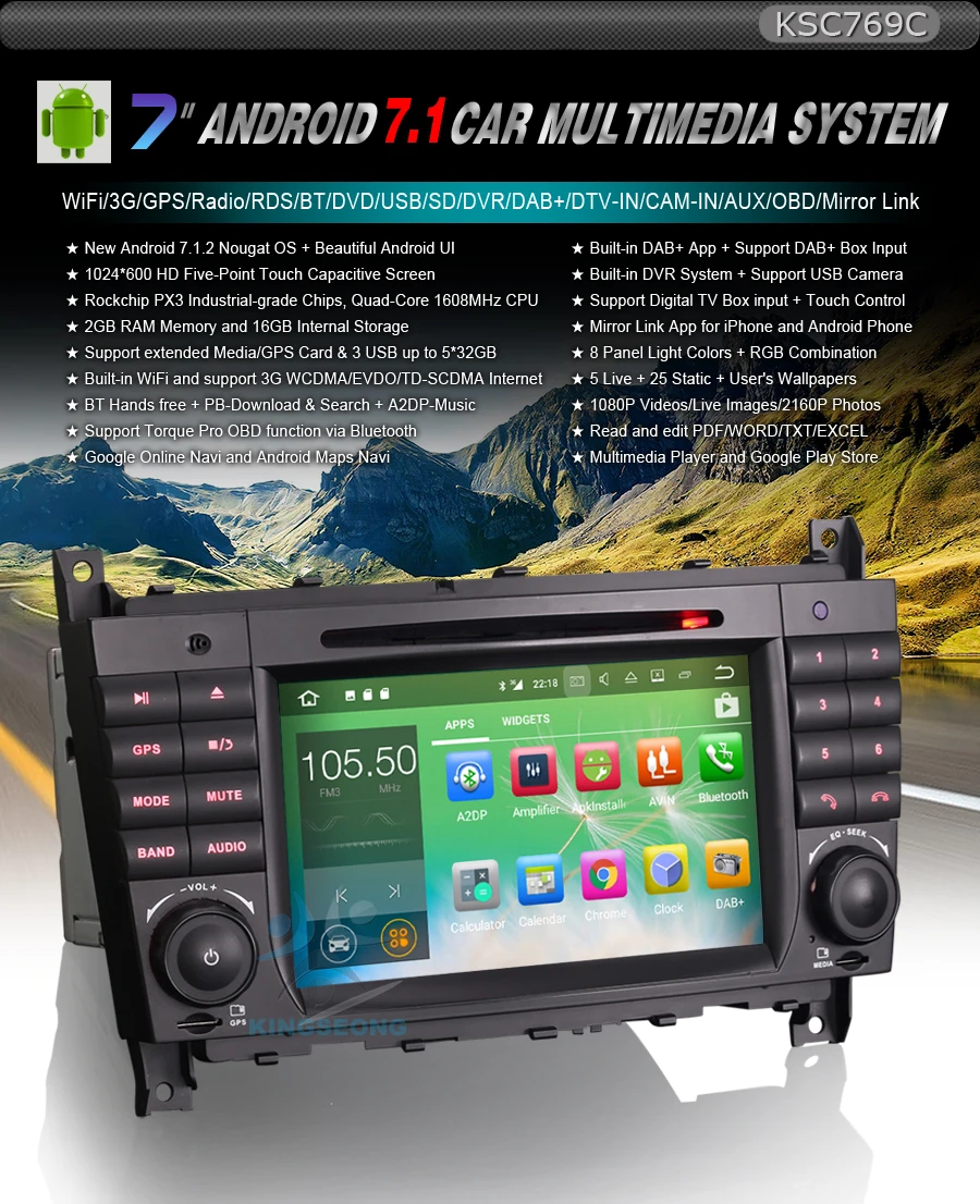 Clearance 7" Android 7.1.2 Autoradio Car DVD CD Player GPS Navigation for Mercedes Benz C-Class W203 CLC W203 CLK Class W209 Radio 3G OBD 0