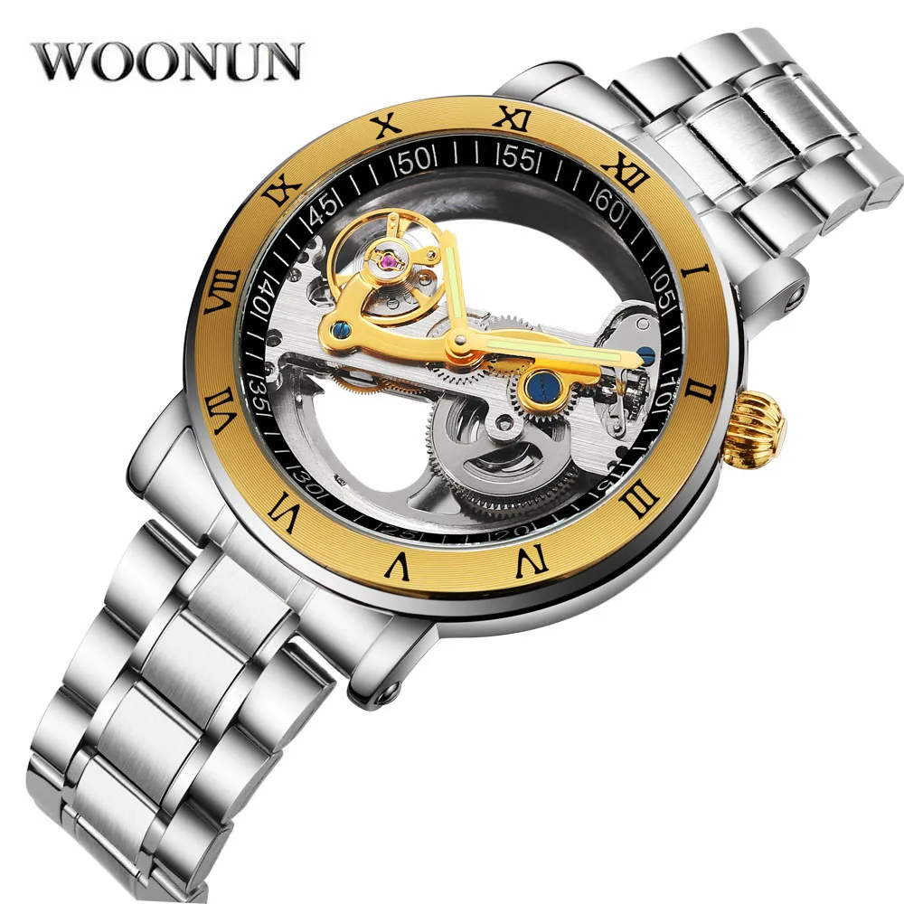 Fashion Top Men Mechanical Watch Unique Transparent Hollow Automatic Self Wind Watches Men Stainless Steel Tourbillon Watches