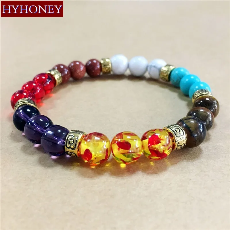 Buddha head Yoga 7 Chakras Healing Balance 8mm Beads Nature Lava Stone Bracelets