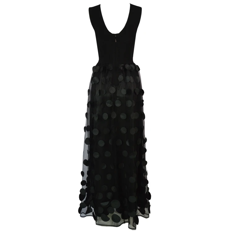 Одежда высшего качества с круглым вырезом Бандажное платье элегантный Для женщин пикантная обувь для ночного клуба знаменитости вечерние черный Gauzy длинные платья