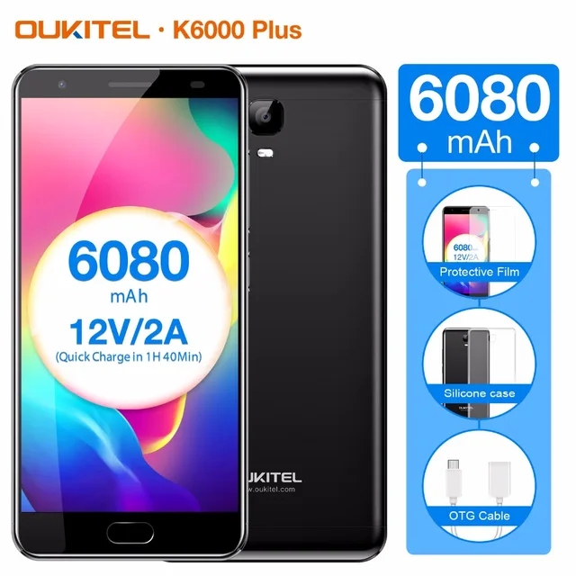 Best Offers OUKITEL K6000 Plus Cellphone 64GB ROM 4GB RAM 5.5'' Android 7.0 MTK6750T Octa Core 1.5GHz OTG 16.0MP 4G LTE 6080mAh Quick Charge