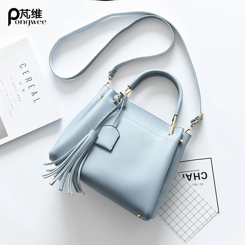

PONGWEE Women's Bucket Tote Bag Simple High Quality PU Handbags Temperament Office Lady Commuter Wild Messenger Bags Wholesale