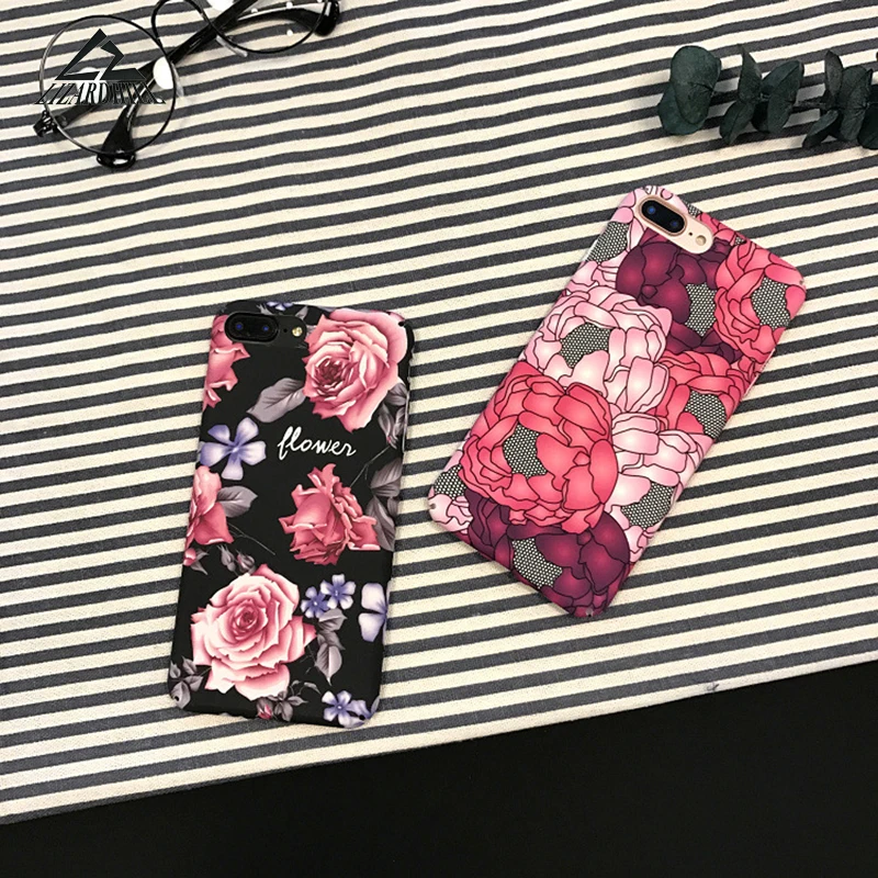 Lizardhill Hard Flowers Black Rose Phone Cases For iPhone 7 Cover 6 6S 8 Plus Mobile Bags &amp Capa fundas |