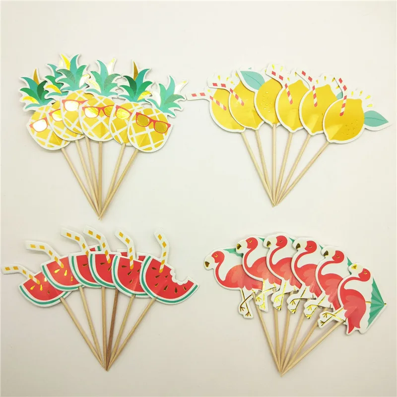 

24Pcs/set Fruit Plug Cake Insert Flamingo Toothpick Party Decoration Hawaii Beach Party Baby Shower Bachelorette Party Natal.Q