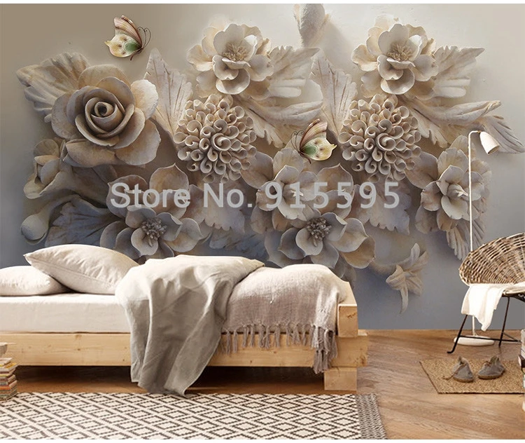 estética europeia, alívio tridimensional, flor, borboleta, sala de estar, sofá, fundo