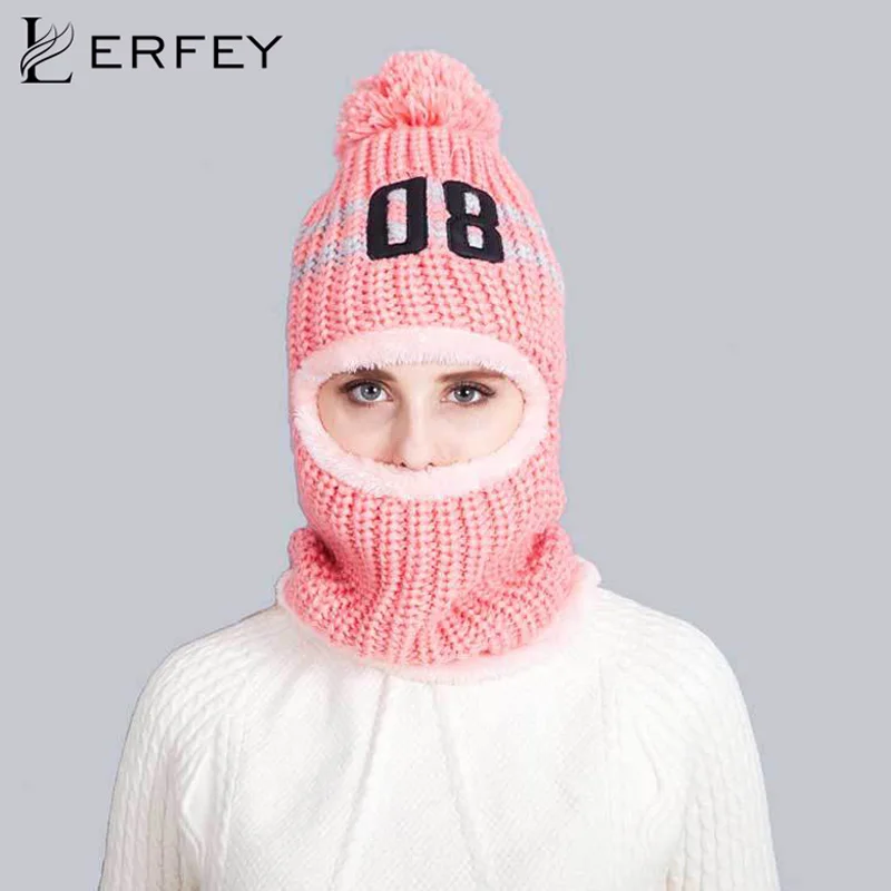 

LERFEY Winter Warm Wind Proof Face Mask Neck Helmet Beanies Skullies Bicycle Multifunctional Fleece Knitted Hat for Men Women