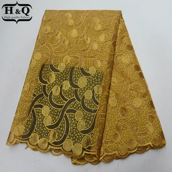 

Gold African Lace Fabric High Quality Embroider French Tulle Lace 5 Yards/Lot Mesh Lace Nigeria Guipure Lace For Party Dress