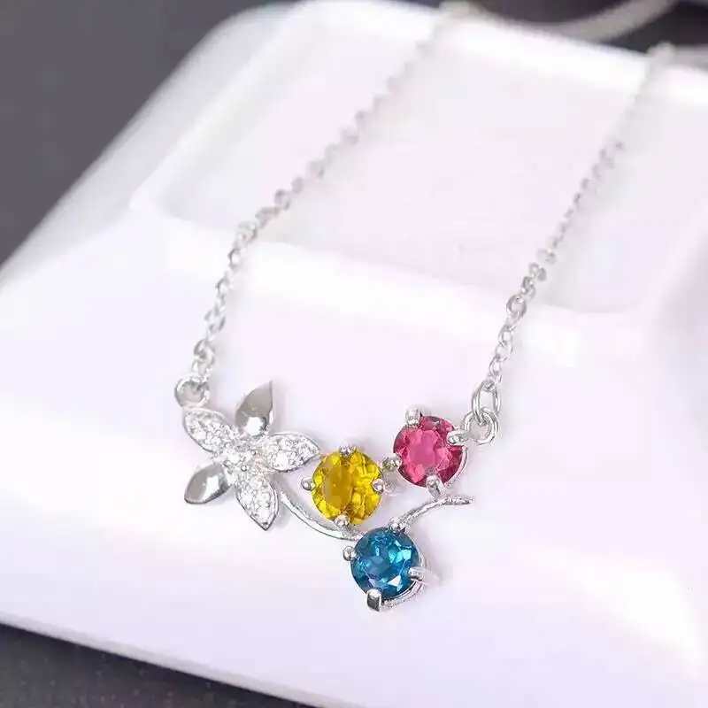  Collier tourmaline multicolore naturel pierres précieuses naturelles collier pendentif fleurs éléga