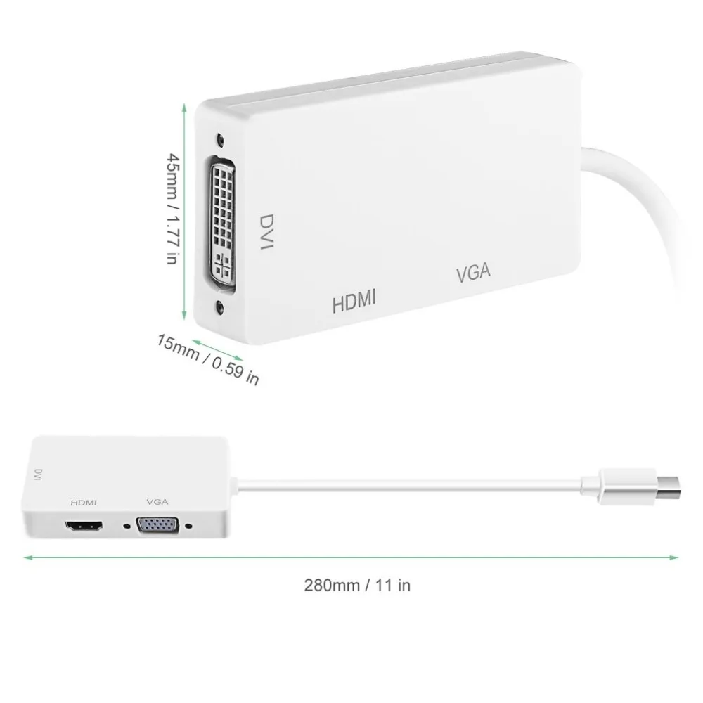 Конвертер HDI Mini Display Port Thunderbolt to DVI VGA HDMI 3 в 1 конвертер адаптер горячее новое