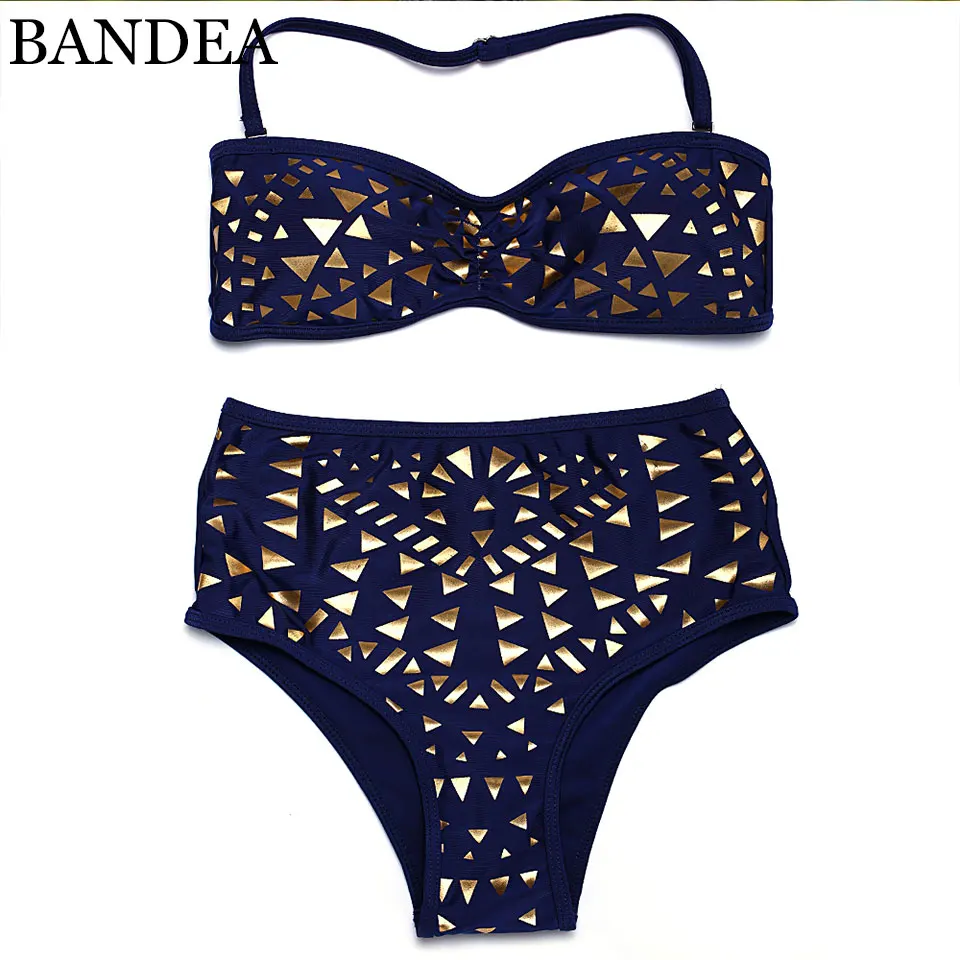 

2016 sexy Push Up swimwear golden Print bikini brazilian swimsuit High Waist bathing suit Women swimsuit maillot de bain