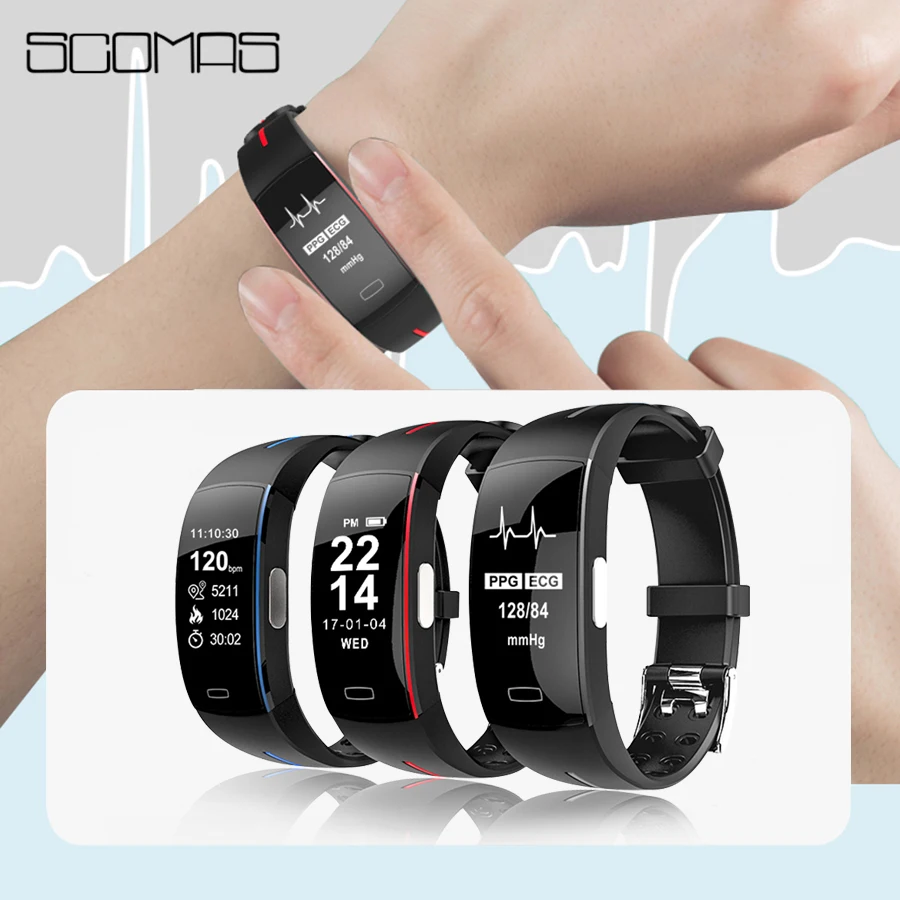 

SCOMAS Newest P3 Smart Wrist Band ECG+PPG Measurement Dynamic Heart Rate Monitor USB Charge Fitness Tracker Smart Watch Band