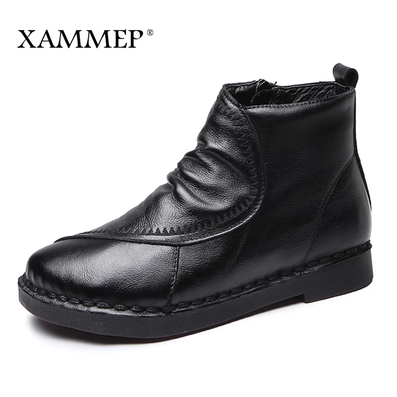

Women Genuine Leather Boots Women Winter Shoes Ankle Boots Brand Women Shoes Winter Shoes Platform Plush High Quality Xammep
