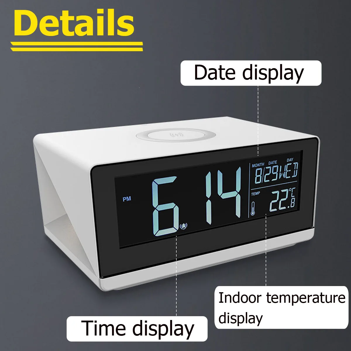 Современный цифровой электрический светодиодный Будильник с беспроводным зарядным устройством настольный термометр HD зеркальные часы с памятью времени