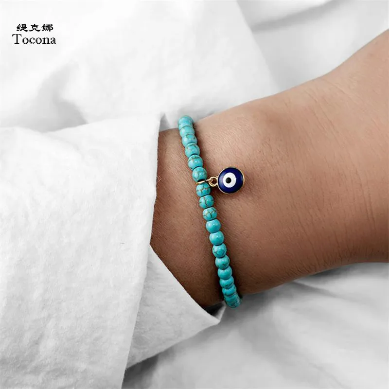 

Tocona Bohemian Green Resin Beads Eye Charm Chain Bracelets for Women Adjustable Chain Beaded Bracelet Bangle Jewelry 6969
