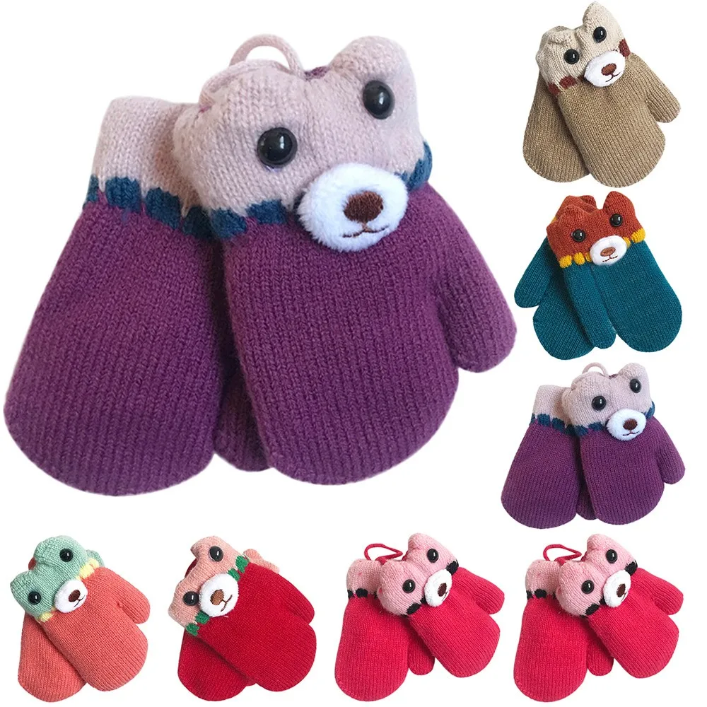 Детская Перчатки, девочка, мальчик, зимняя одежда с изображением мишки, пэчворк, теплые Перчатки