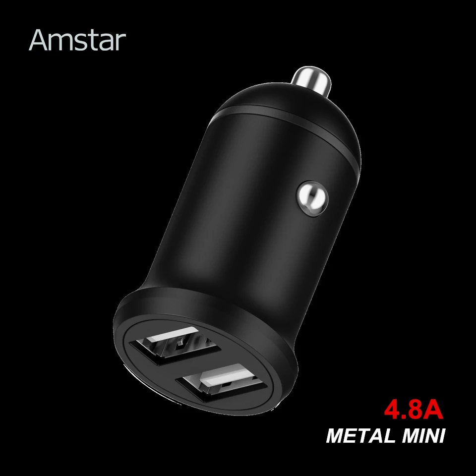 Amstar Metal Mini 4.8A USB Car Charger Dual Mobile Phone Fast Charger
