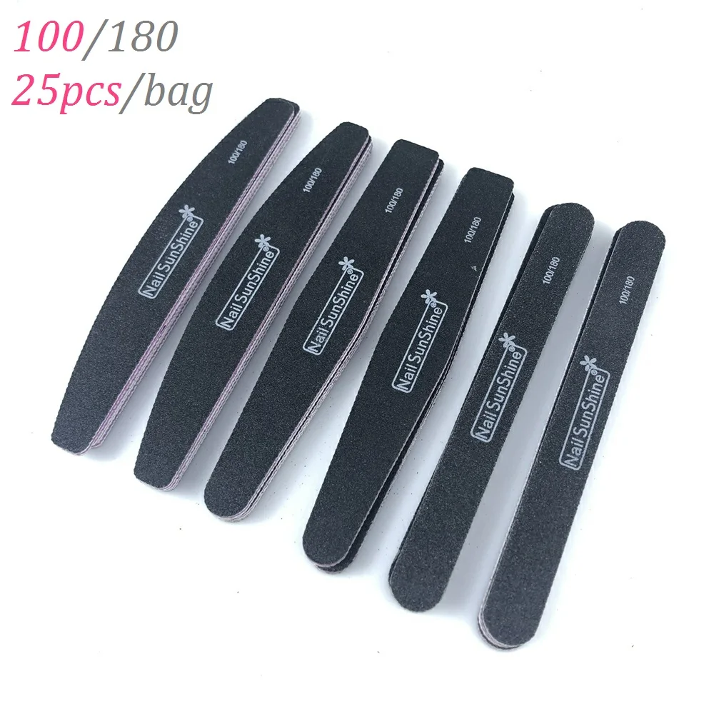 

25Pcs/Set Thick Professional Nail File 100/180 Buffer Block UV Gel Varnish Emery File Sandpaper Nail Files Black