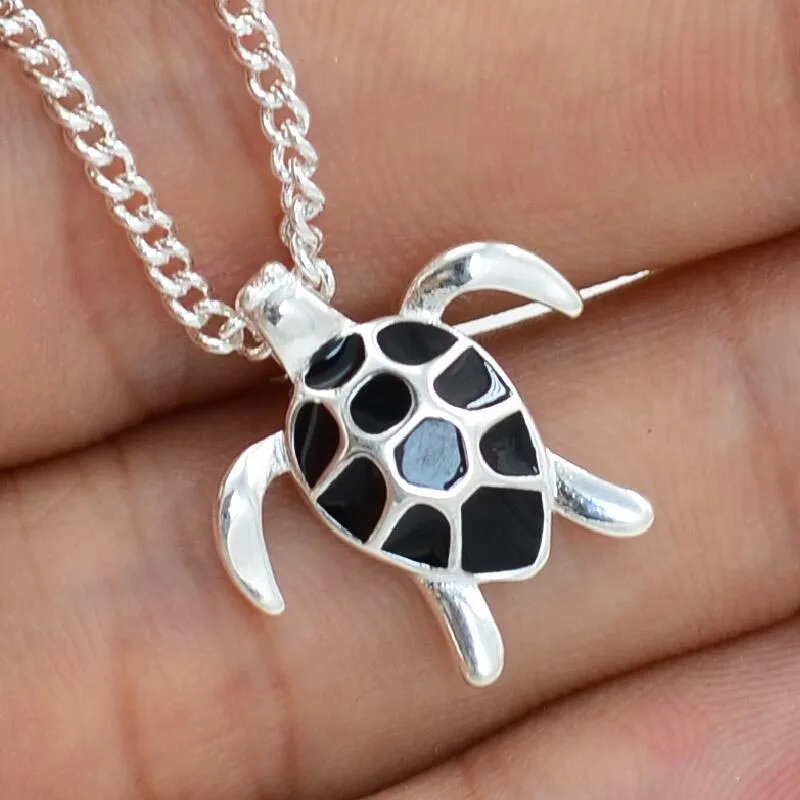 Cute Silver Turtle Pendant Necklace for Women Animal Jewelry Silver