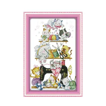 

Joy Sunday 11CT 14CT Cross stitch Embroidery Kit Kitten Small Furniture Fabric Decoration Accessories Wholesale Paintings
