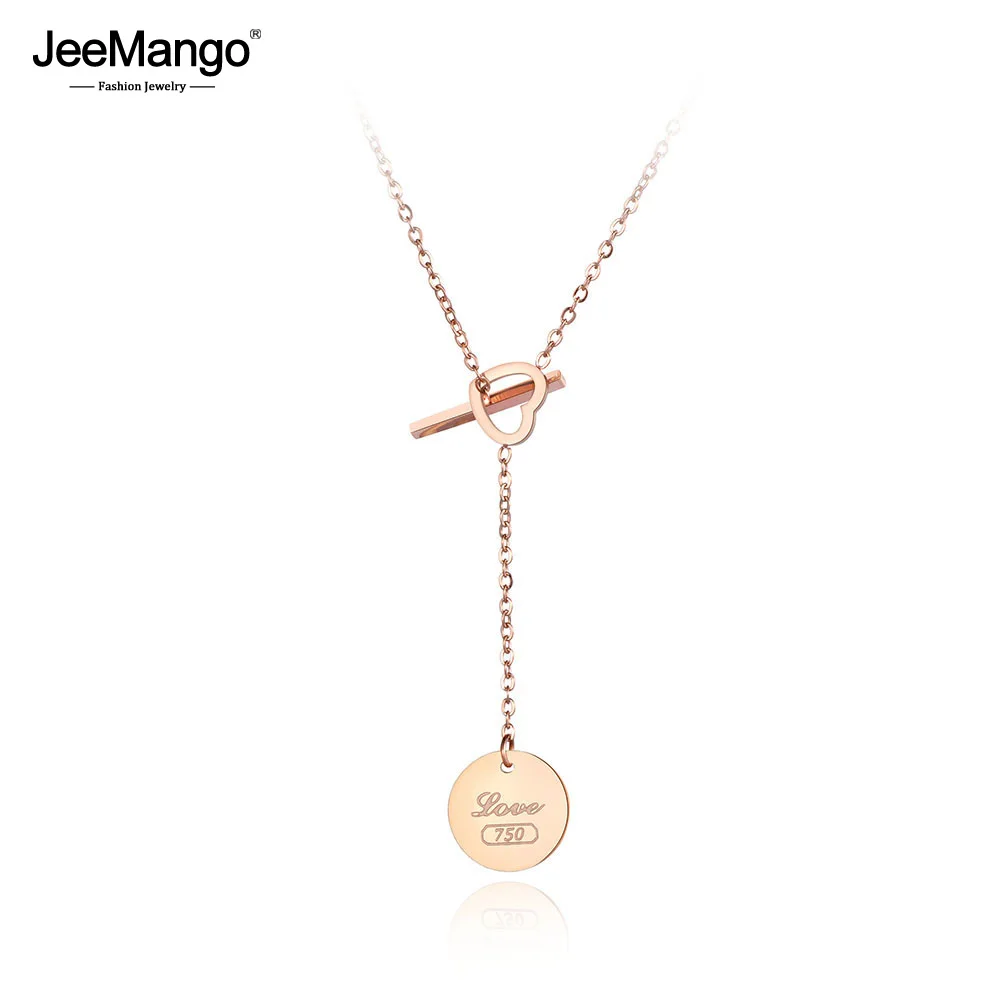 

JeeMango Stainless Steel Love Heart Tag Pendant Necklaces Jewelry Trendy Rose Gold Chain Chokers Necklace For Women Girl JN19010