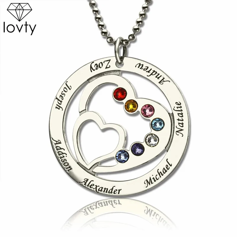 

lovty Custom Name Birthstone Necklace Heart in Heart Birthstone Family Name Necklace Personalized Mother Necklace Gift for Mom