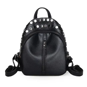 

Small Women Backpacks Rivet Zipper Pu Leather Student Backpack Fashion Bag Girls Women's Backpack