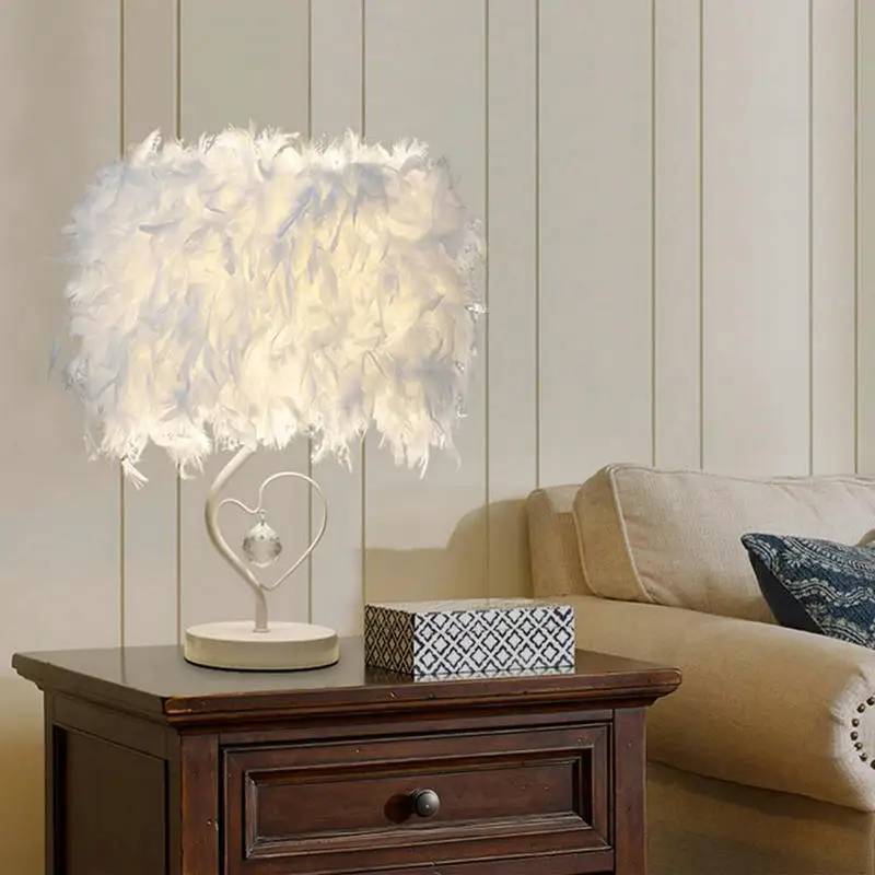 

Dimming Feather Table Lamp for Bedroom Sitting Room Home Decor Light Crystal Modern Wedding Decoration Lamp Remote Control