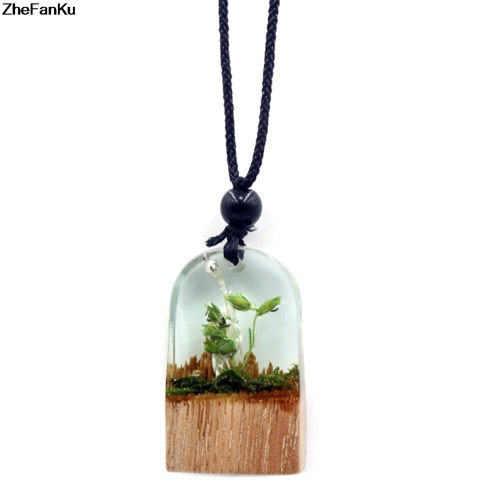 

2019 Fashion Women New Jewelry Wholesale Handmade Wood Resin Necklace Boho Ethnic Dried Flower Pendants Necklaces Sweater Chain