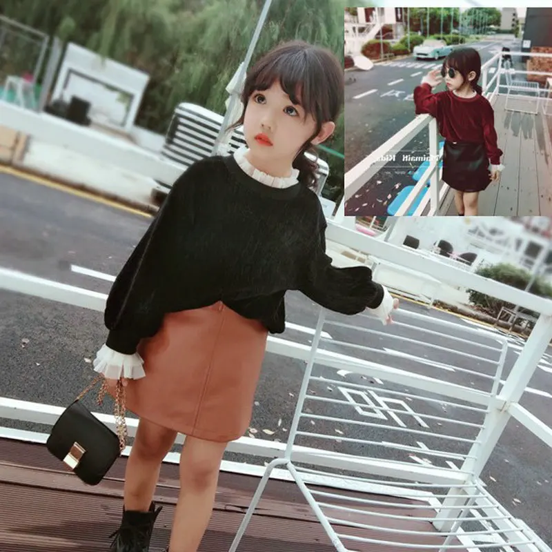 2019 Spring Autumn Little Girls Leather Skirts Baby Girls Black Button Skirt PU Leather Kid