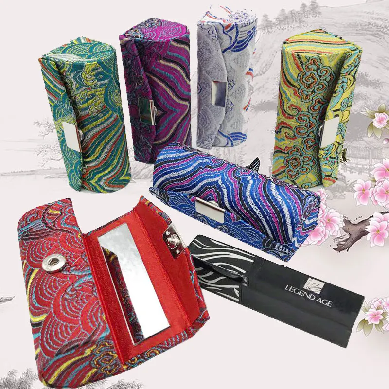 

Latest Seawater Silk Brocade Lipstick Tube Empty Mini Gift Box with Mirror Makeup Jewelry Case Lip Balm Packaging Box 1pcs