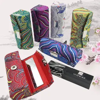 

Latest Seawater Silk Brocade Lipstick Tube Empty Mini Gift Box with Mirror Makeup Jewelry Case Lip Balm Packaging Box 1pcs
