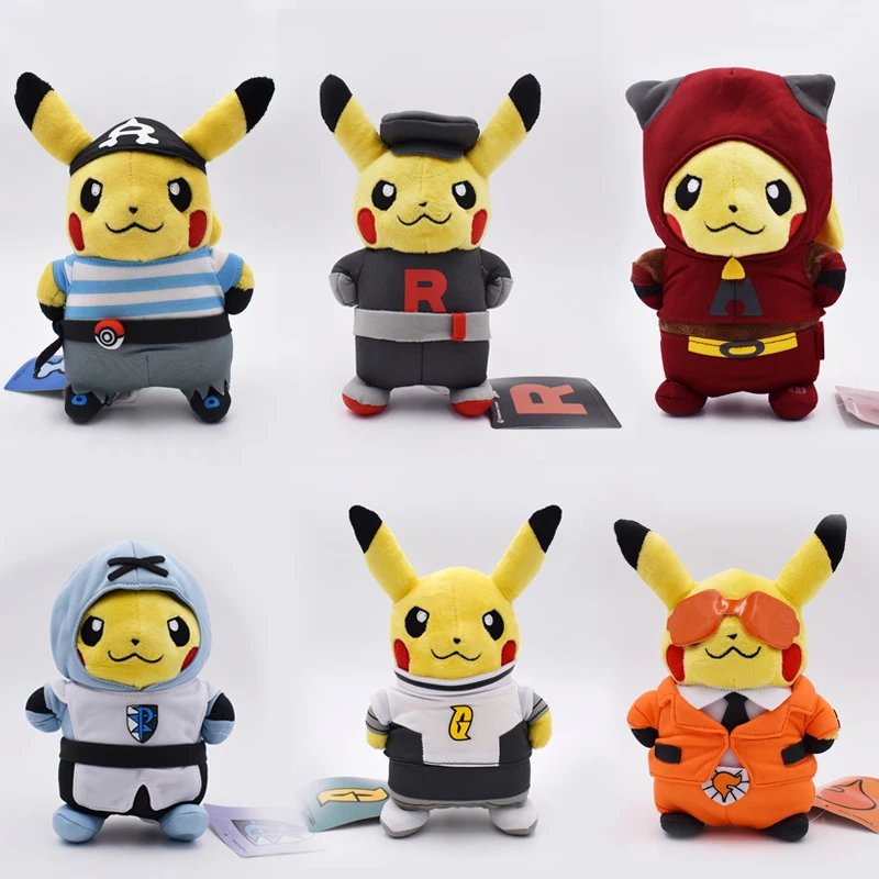

6 stks/set Anime Pikachu Cosplay Team Rocket Magma Aqua Galactic Flare Plasma Knuffels Soft Gevulde Dolls 8 inch 20 cm