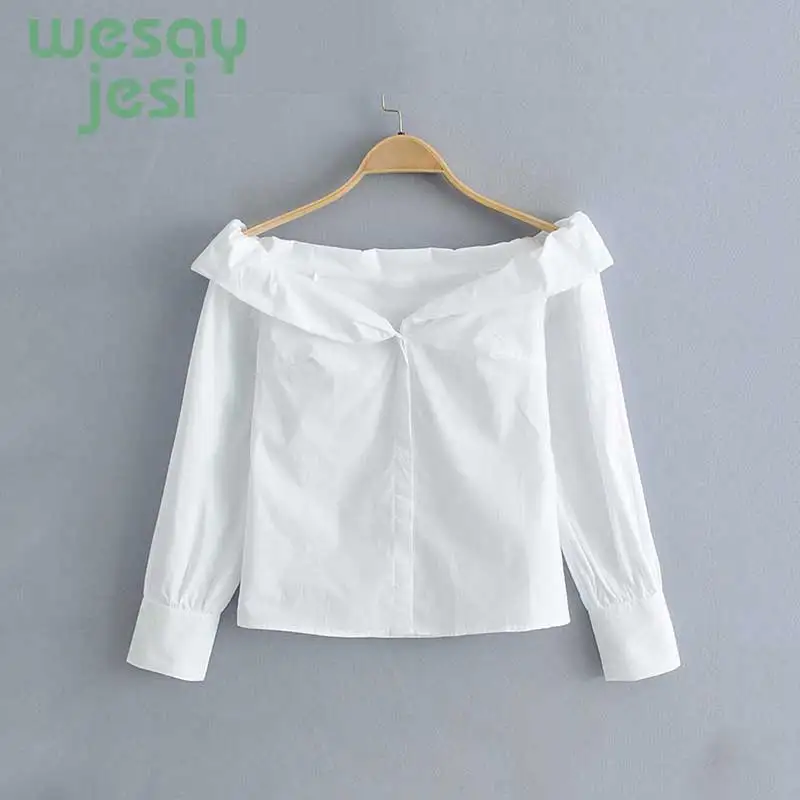 

women shirt Elegant Off Shoulder Women Solid Blouses 2019 New summer Slash Neck Long Sleeve White Shirts Casual Loose Tops