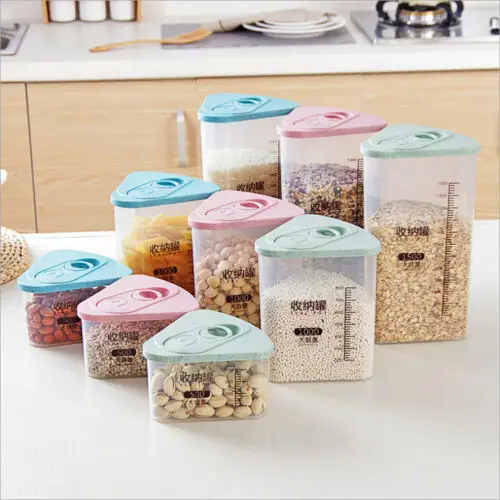 New Plastic Kitchen Fashion Triangle Food Storage Tank Cereal Grain Bean Rice Storage Box Container Box Cases