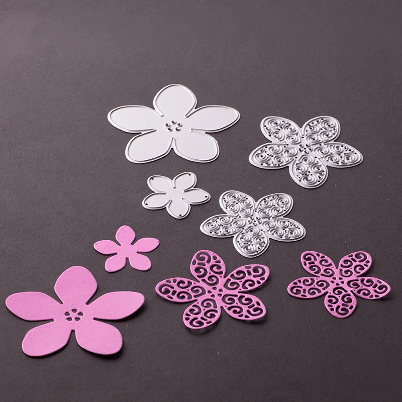 JX-LCLYL 4Pcs Metal Flower Shape Cutting Dies Stencils DIY Scrapbook Art Photo Album Gray