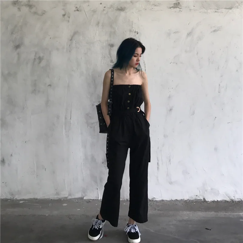 chic spring summer strapless casual Women's Clothing yellow korea ins Harajuku fashion sashes elastic high waist Jumpsuits black