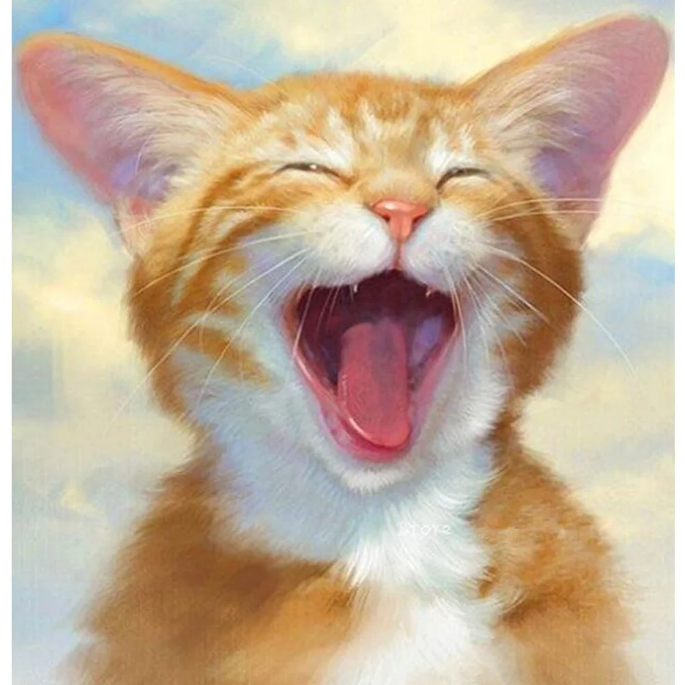 

Needlework Diamond Embroidery Home Decoration Diamond Painting Cross Stitch Laughing Cat Square Rhinestones Picture H1058