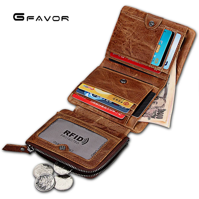 

Genuine Crazy Horse Leather Men Wallet Short Multifunction Coin Purse Vintage Cowhide Small Wallet Large Capacity Card Holder