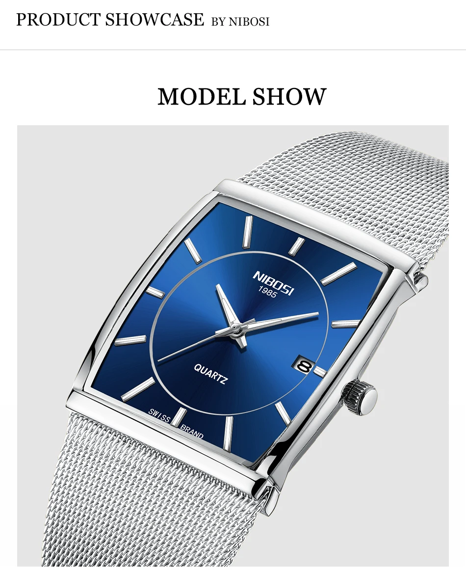Reloj Hombre NIBOSI Square Watch Men Luxury Brand Mesh Strap Fashion Casual Analog Quartz Wrist Watch Relogio Masculino De Luxo  (3)