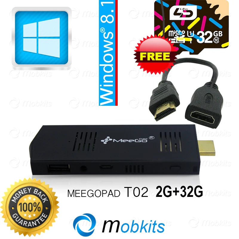 Meegopad T02 Mini PC Windows 8.1 eMMC 32G Intel Atom Quad Core Z3735F Mini Computer Stick Meegopad T01 New Edition HDMI TV Stick