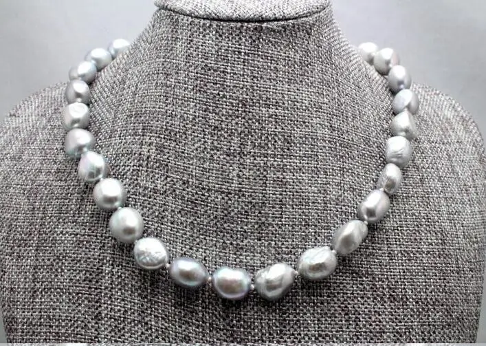 

18INCH 11-12mm SOUTH SEA BAROQUE GREY PEARL NECKLACE (9.13)