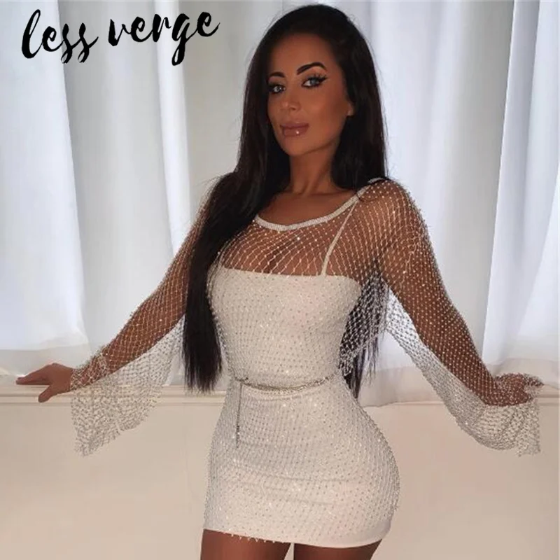 Lessverge сексуальное черное блестящее Клубное вечернее платье Сетчатое с длинным