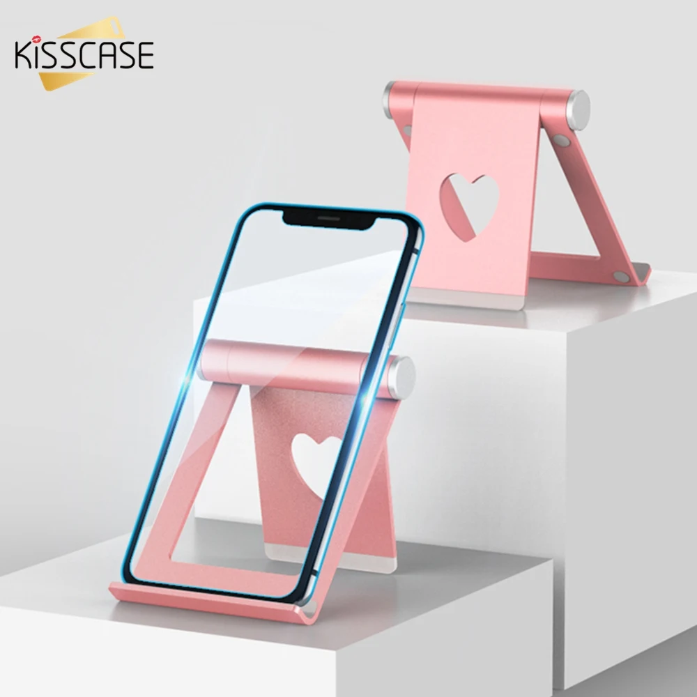

KISSCASE Universal Love Heart Hole Phone Holder For Phone Luxury Pad Holder for Xiaomi Folded Desk Tablet Stand Mobile Holder