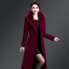 Кашемировое шерстяное пальто Для женщин Новинка зимы размера плюс теплый двубортный меховой воротник длинное шерстяное пальто, женский жакет 5XL 164-238