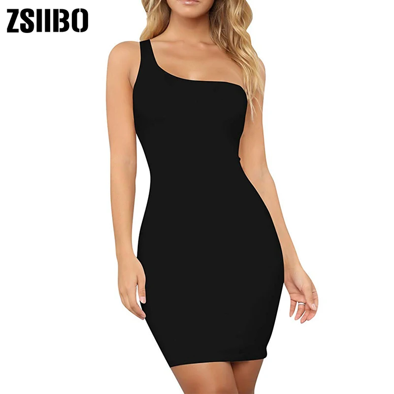 

Women's Casual Basic One Shoulder Tank Top Bodycon Mini Club Dress