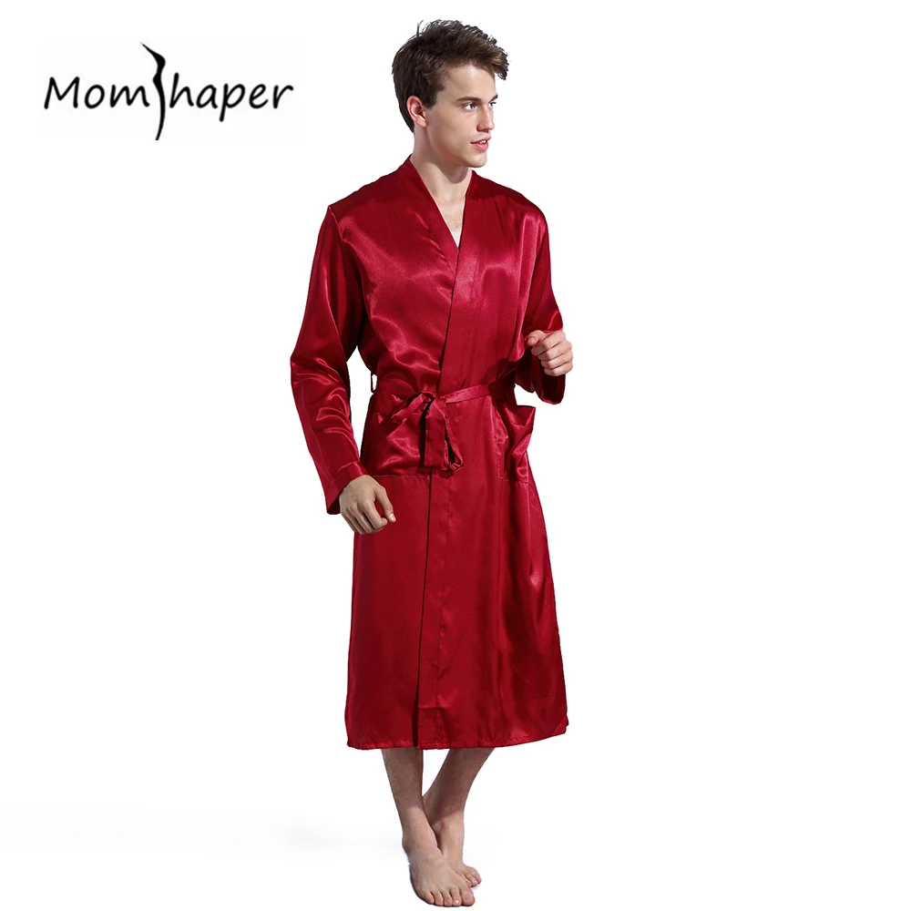 Men Robe Nightgown Satin Silk Robe With Belt Thin Bath Gown Men's