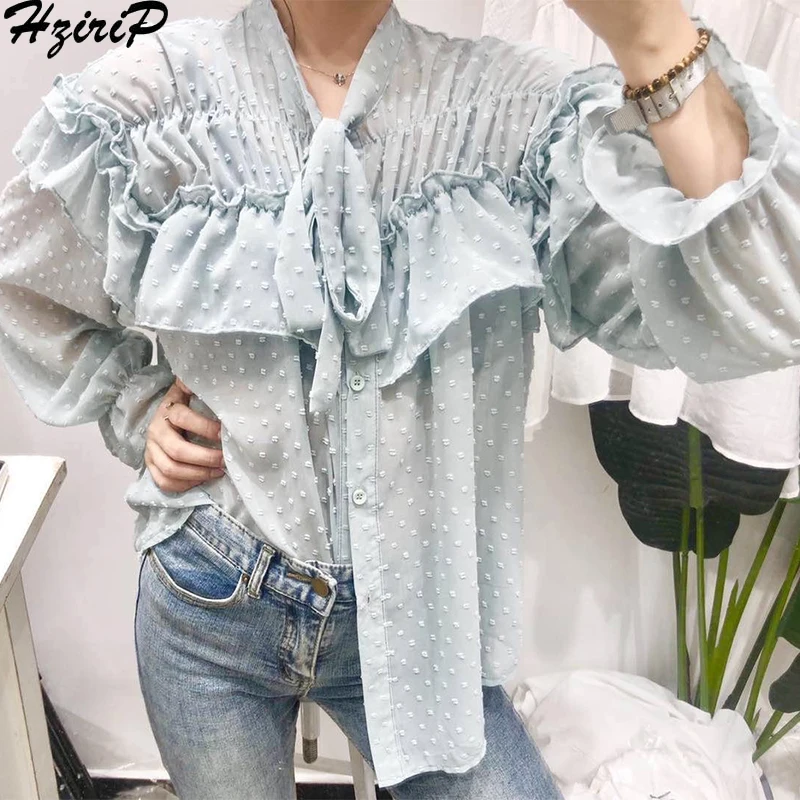 

Hzirip Casual Loose Simple 2019 Elegant Spring Sweet Fresh Female Stylish Lace All-Match Free Solid New Shirt Preppy Style